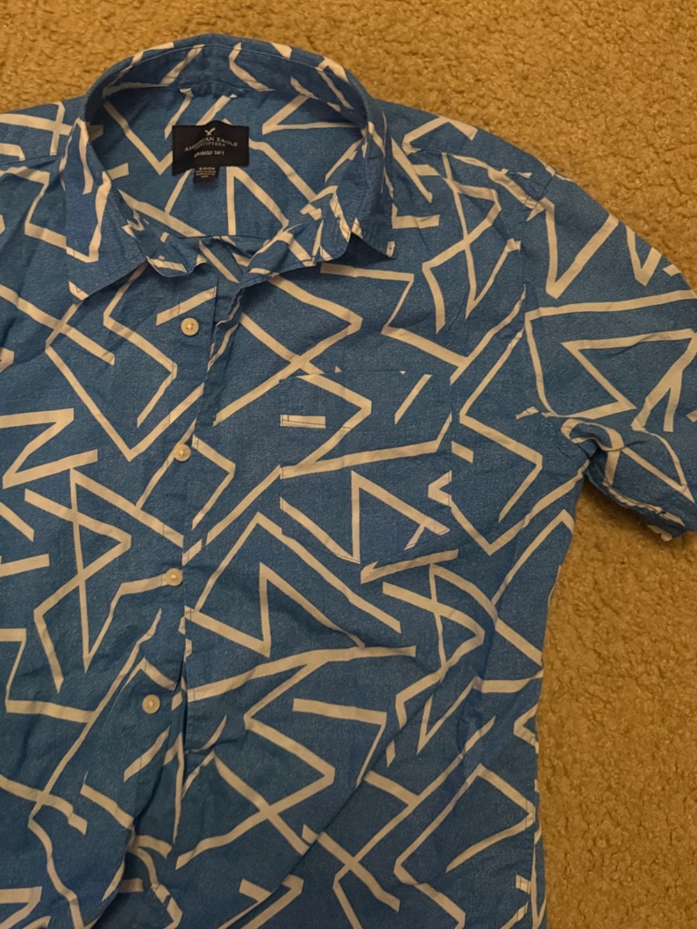 American Eagle Geometric Short-Sleeve Button-Up Shirt